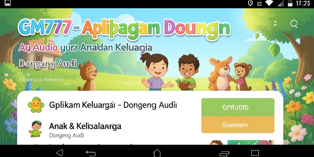 Antarmuka GM777 menampilkan pilihan dongeng audio yang menarik dan user-friendly.