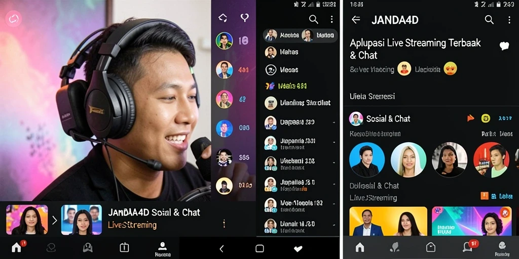Antarmuka aplikasi JANDA4D untuk Live Streaming yang interaktif.